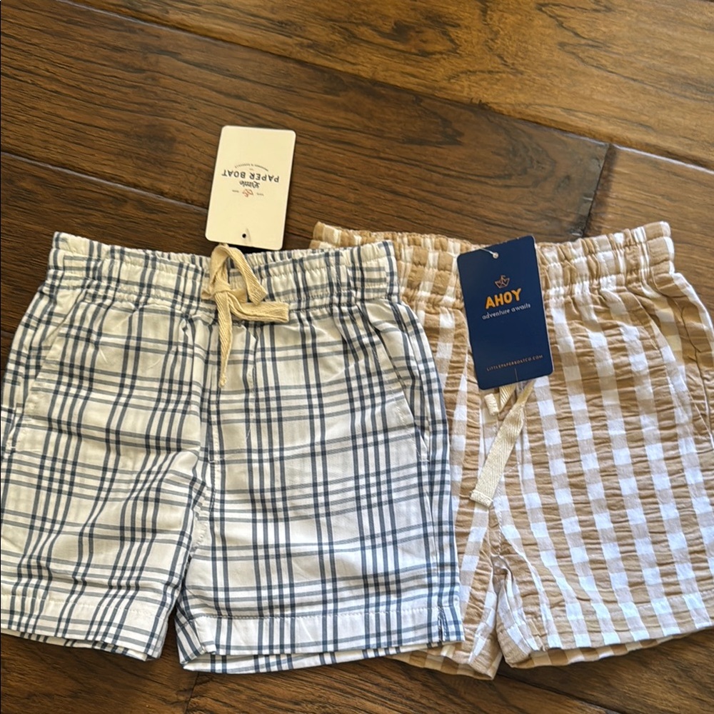 Kids Plaid Shorts Set - Blue and Tan